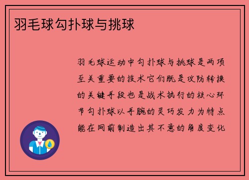 羽毛球勾扑球与挑球